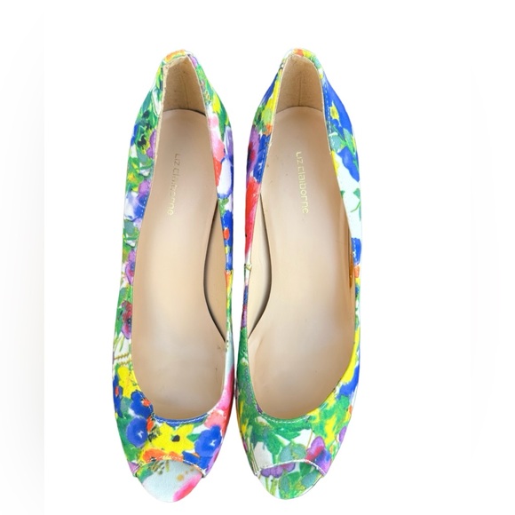 Liz Claiborne multicolored Floral print open toe heels. Sz. 8 - Picture 4 of 8
